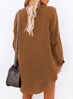 Astylish Women Casual Long Sleeve Button Down Oversized Corduroy Shirt Dress with Pocket - Image 4